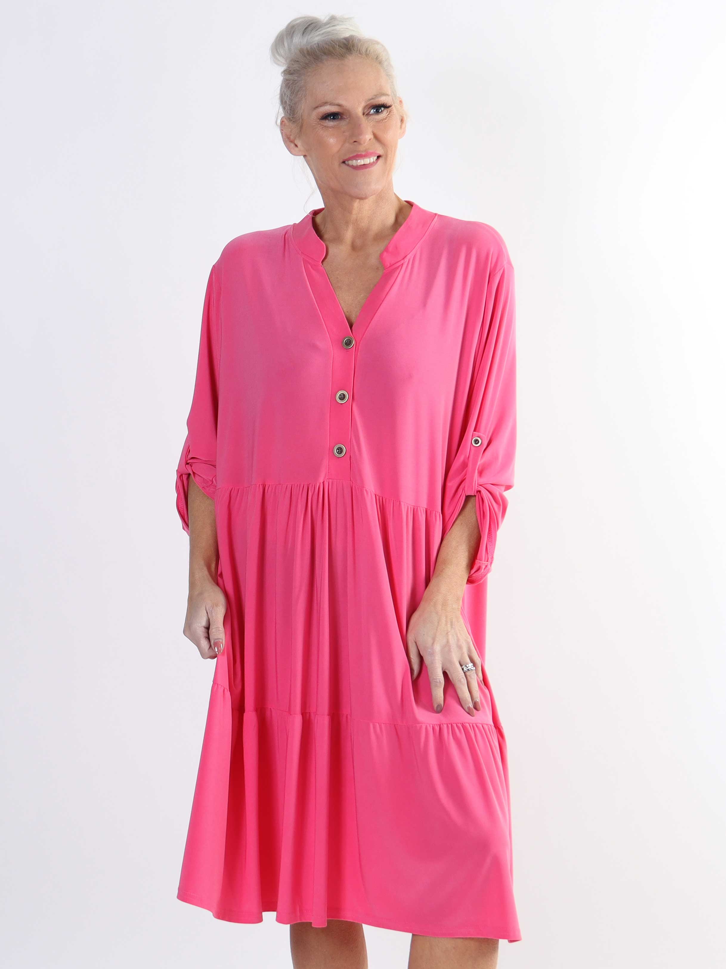 Milano Plain Midi - Ensfarvet plus size kjole med lag på lag look